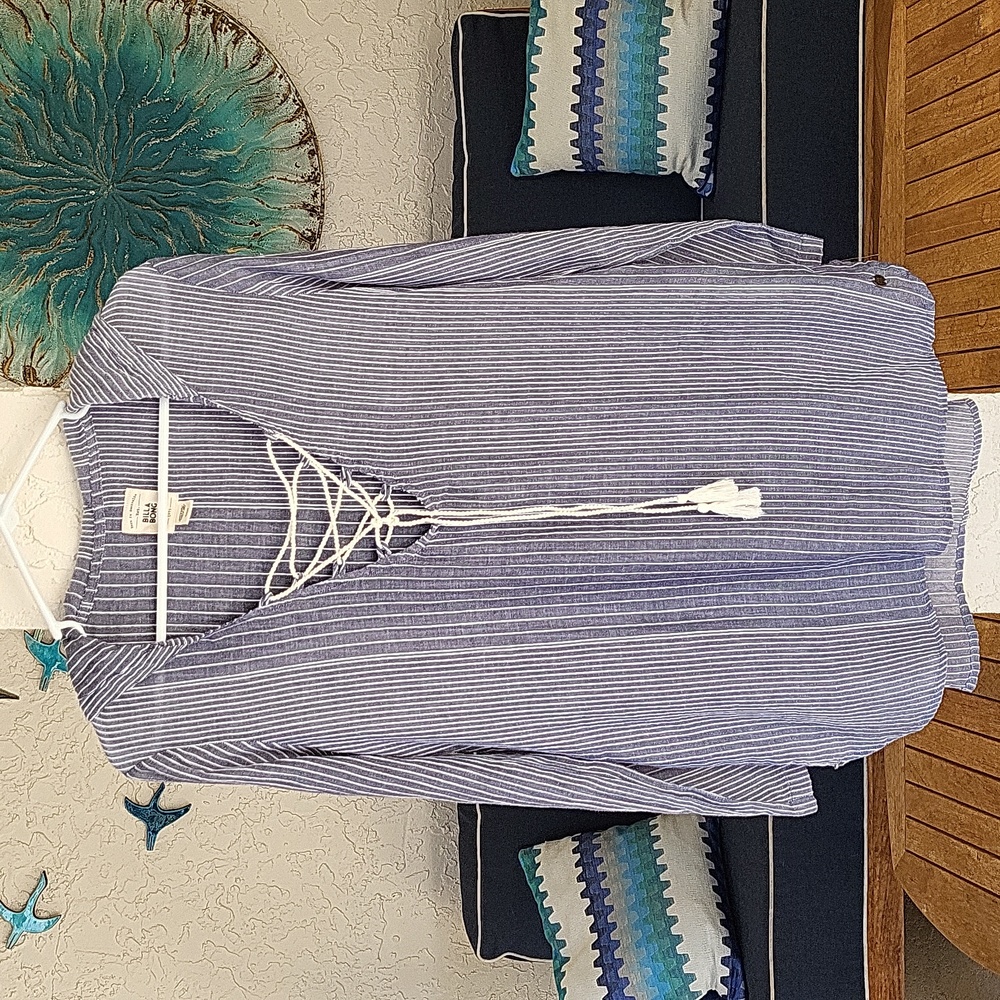 Billabong Blue and White Striped Lace-Up Swim Coverup